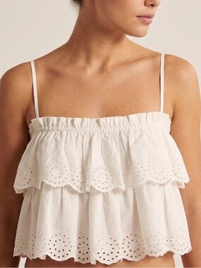 CAMI NYC Regina Embroidered Eyelet Tiered Ruffle Cami in White